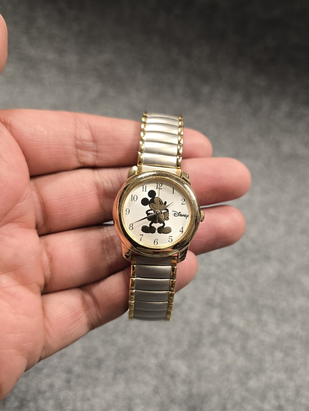 Vintage Disney Mickey Mouse Two-Tone Stretch Band Watch *Needs New Batteries*